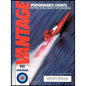 1986 Vantage Cigarettes Vintage Print Ad Racing Speed Boat Speedboat Wall Art